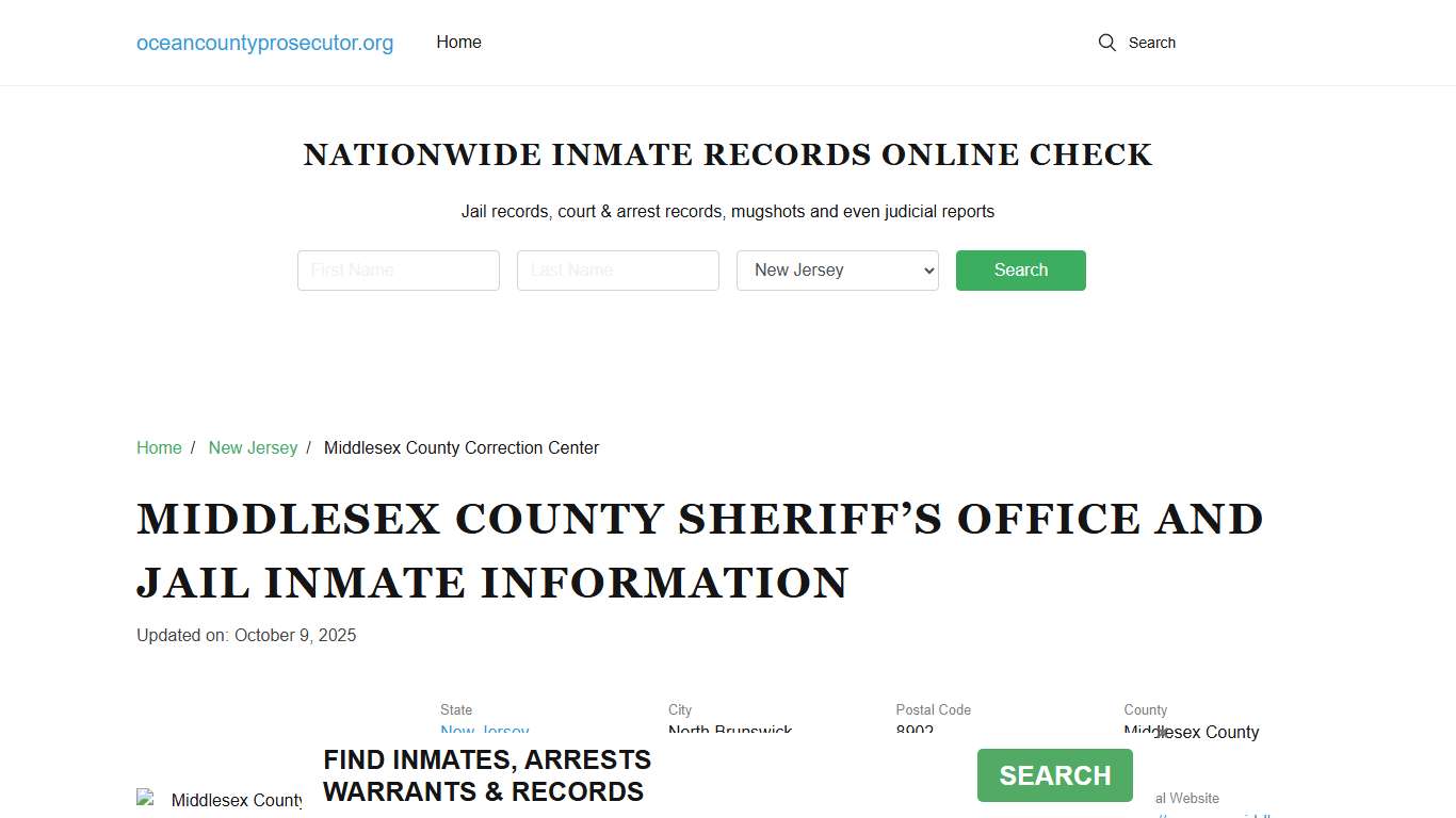 Middlesex County Sheriff, New Jersey, Jail Inmate Search